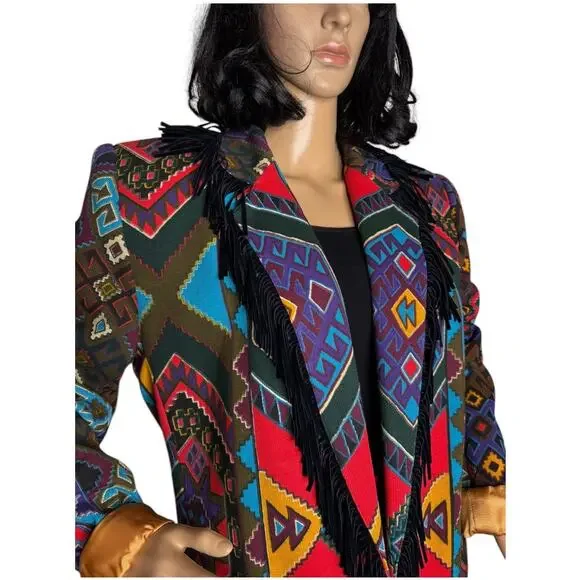 Vintage Criscione NEW YORK western fringed aztec oversized coat size medium - Picture 3 of 16
